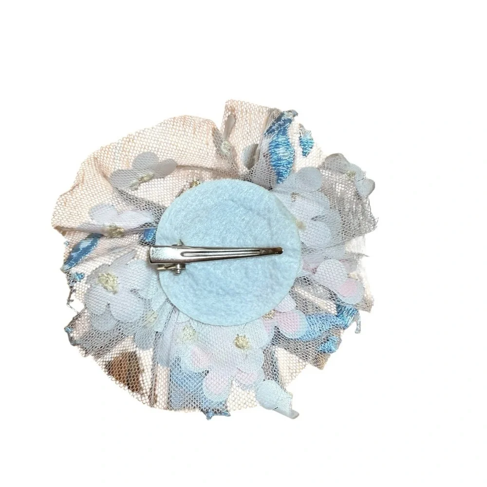 Girls Blue Floral Hair Clip Brooch Lace Flower Barrette Pin Kids Accessory